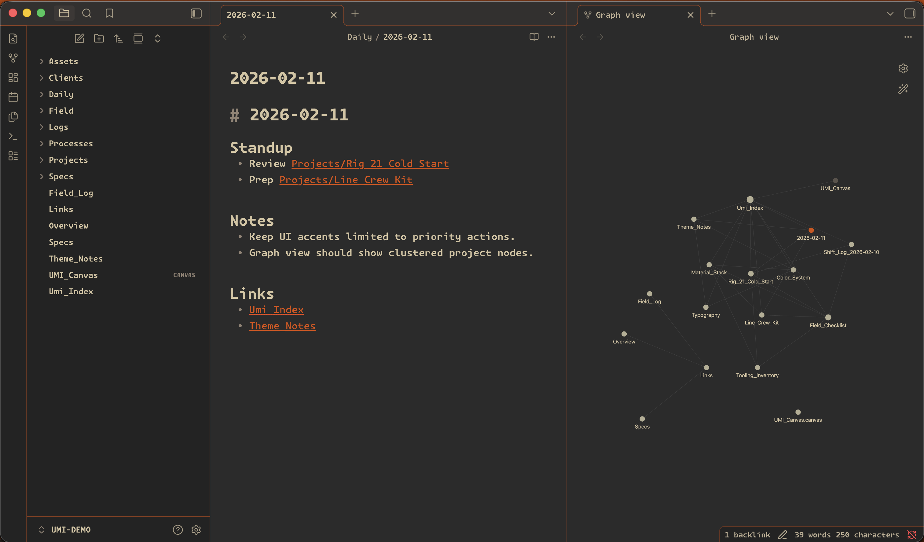 Obsidian preview showing Utility Materials dark mode.