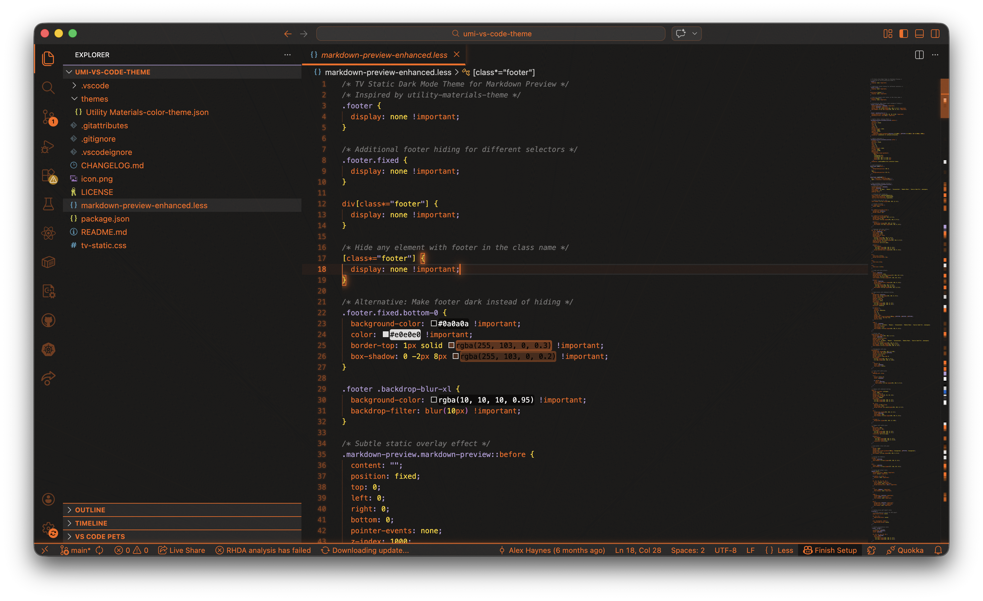 VS Code preview showing the Utility Materials editor theme in use.